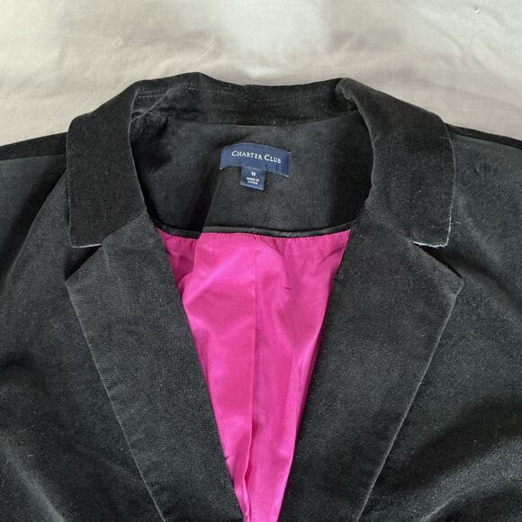 Charter Club Velveteen Blazer Jacket Black Women’s Size Petite 16 Edgy Corporate - Picture 5 of 12